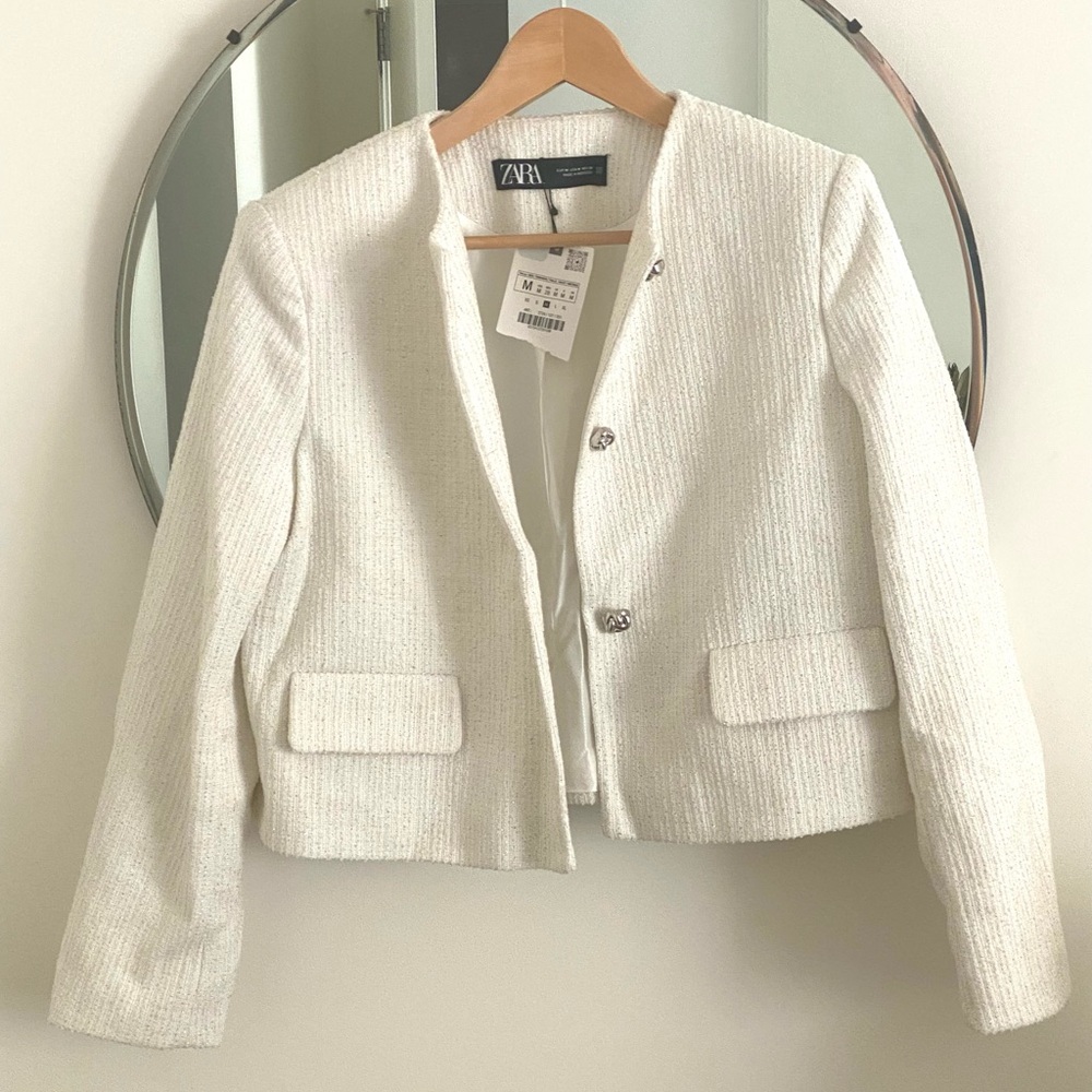 Zara Women's Cream Tweed Blazer